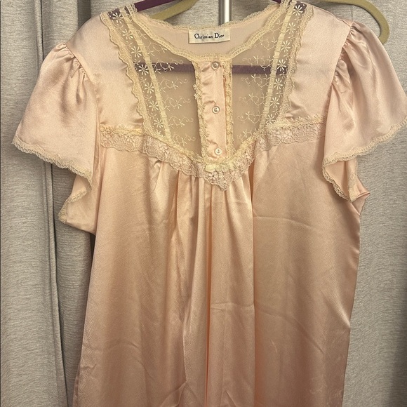Vintage Christian Dior silk night gown lace ruffle bow feminine light pink large - Picture 2 of 8
